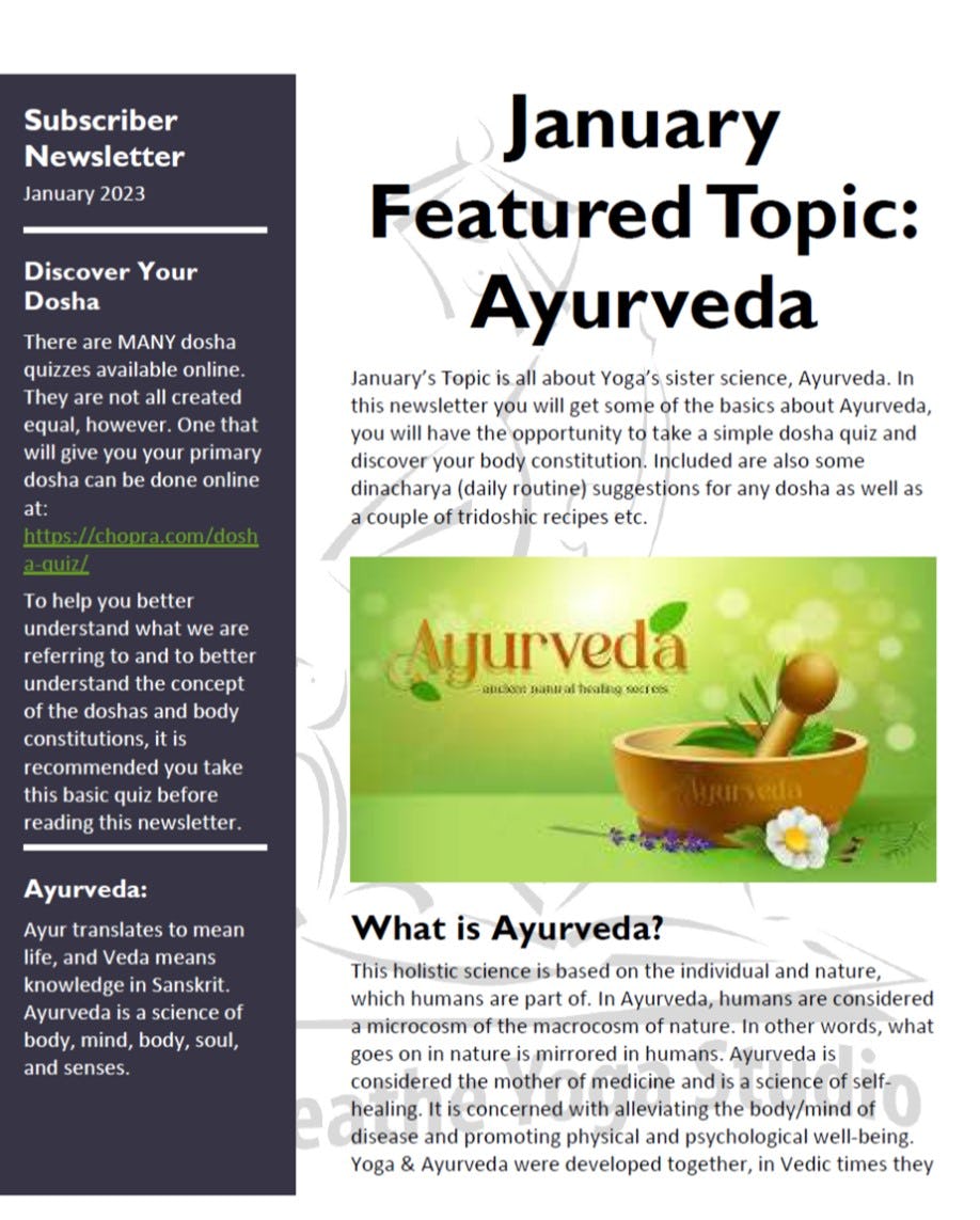 Yoga & Ayurveda Newsletter